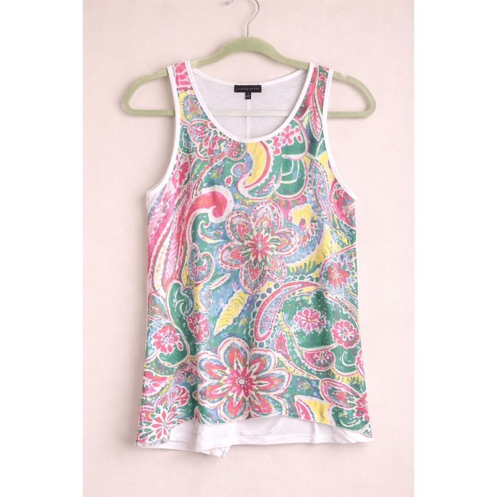 Jonathan Martin L‎ Colorful Paisley Floral Tank Top Rhinestone Sleeveless Tunic